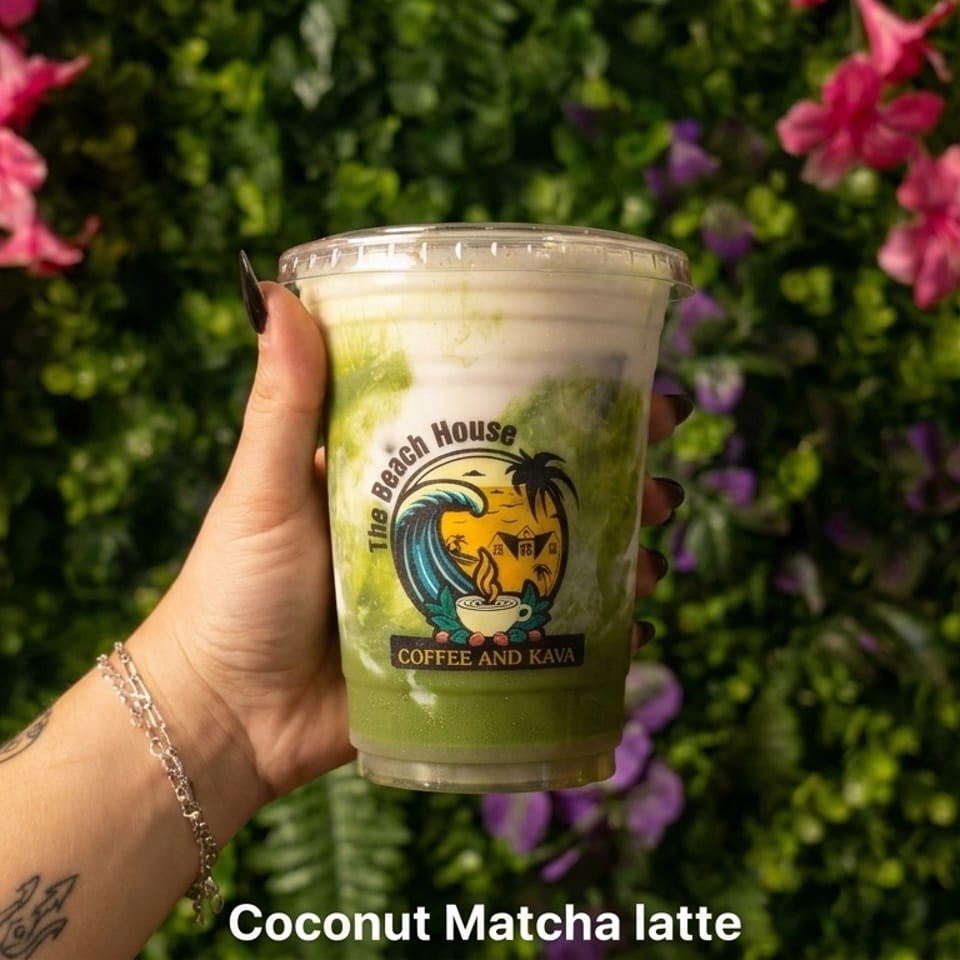 Coconut matcha latte from Beach House Coffee and Kava